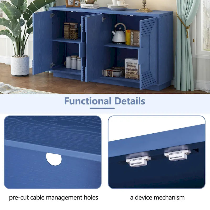 4-Door Vintage Fluted Sideboard Buffet Cabinet with Adjustable Shelves