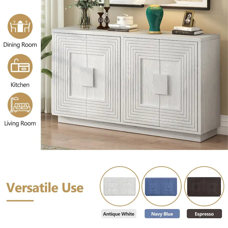 4-Door Vintage Fluted Sideboard Buffet Cabinet with Adjustable Shelves