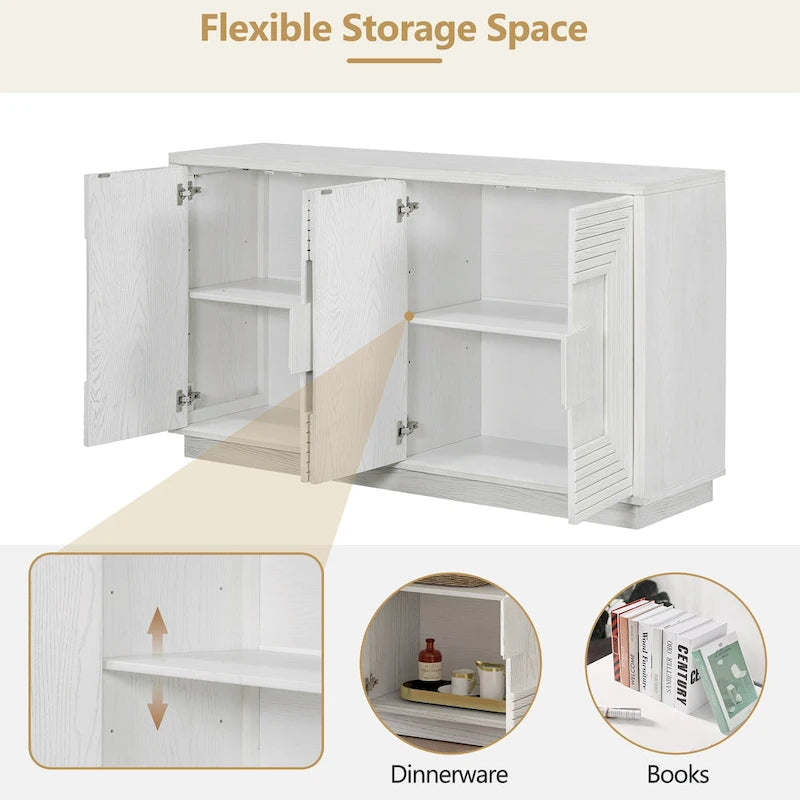 4-Door Vintage Fluted Sideboard Buffet Cabinet with Adjustable Shelves