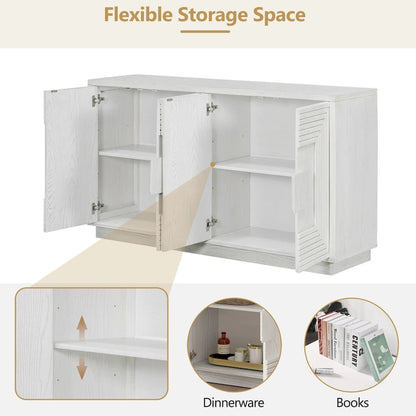 4-Door Vintage Fluted Sideboard Buffet Cabinet with Adjustable Shelves