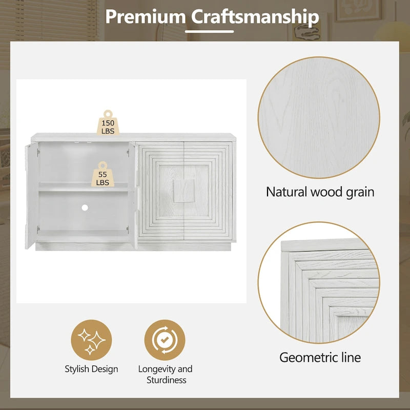 4-Door Vintage Fluted Sideboard Buffet Cabinet with Adjustable Shelves