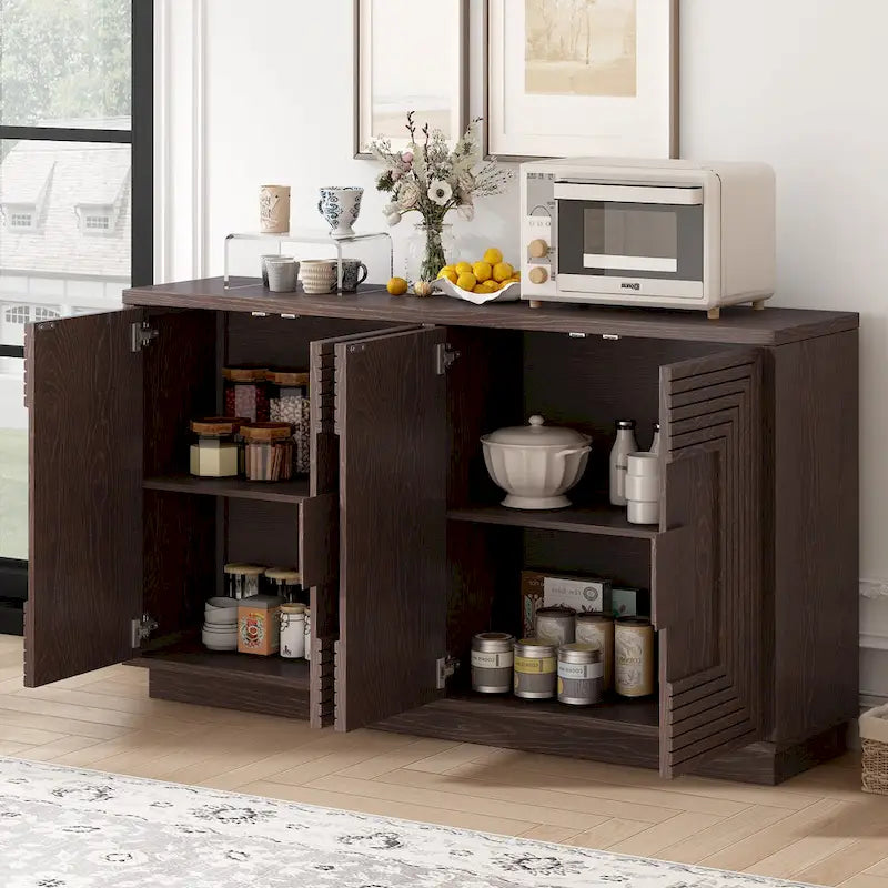 4-Door Vintage Fluted Sideboard Buffet Cabinet with Adjustable Shelves