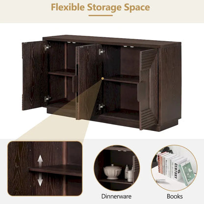 4-Door Vintage Fluted Sideboard Buffet Cabinet with Adjustable Shelves
