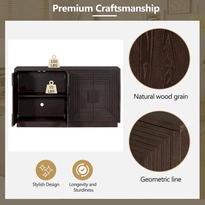 4-Door Vintage Fluted Sideboard Buffet Cabinet with Adjustable Shelves