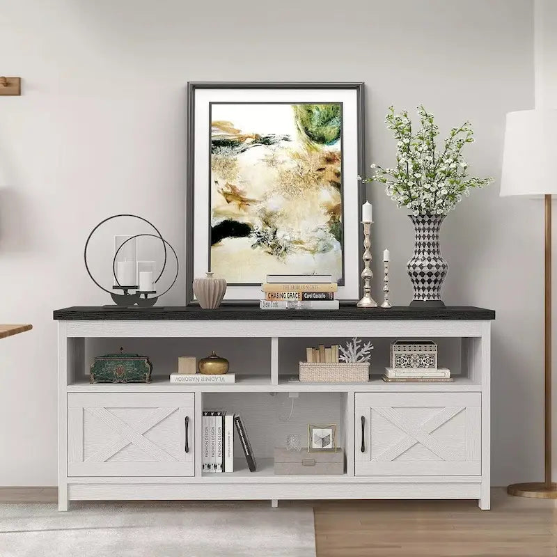 59 Farmhouse Coffee Bar Cabinet Sideboard Buffet with Power Outlets - 58 inches