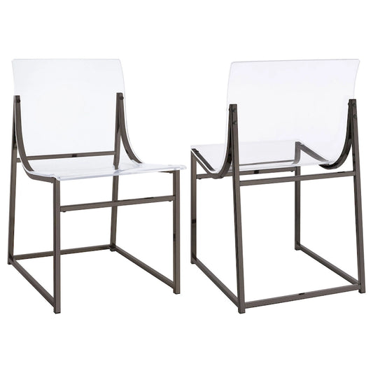 Dino Dining Chair Set of 2, Clear Acrylic Seat, Back, Black Nickel, 18 Inch