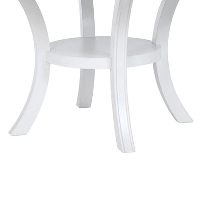 Judy Round Dining Table with Shelf and Flared Legs, White Wood 54 Inch