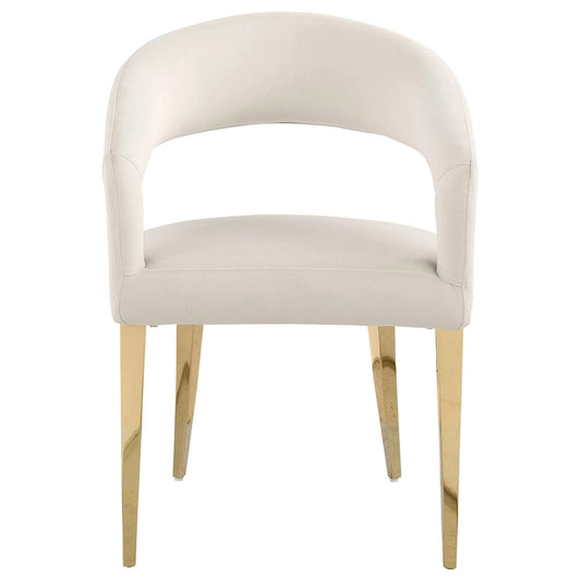 Liano Dining Chair Set of 2, Curved Open Back, Gold Legs, White Fabric