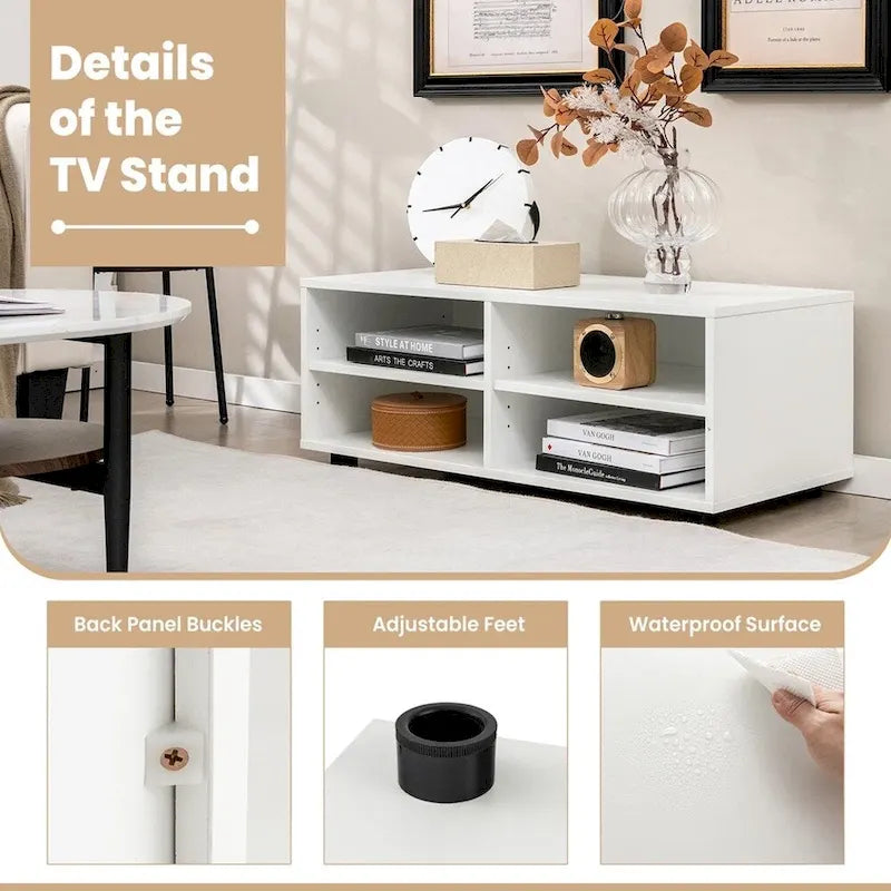 Media Console 4-Cubby TV Stand Cabinet W/ Adjustable Shelves - 42 inches