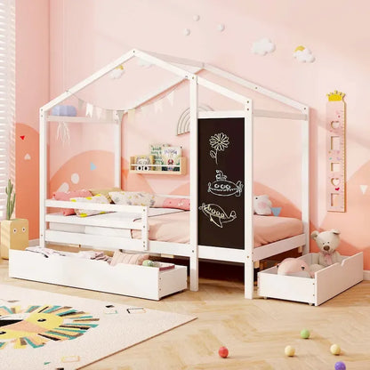 Costway Twin House Bed with 2 Storage Drawers Solid Wood Platform Bed