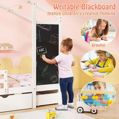 Costway Twin House Bed with 2 Storage Drawers Solid Wood Platform Bed