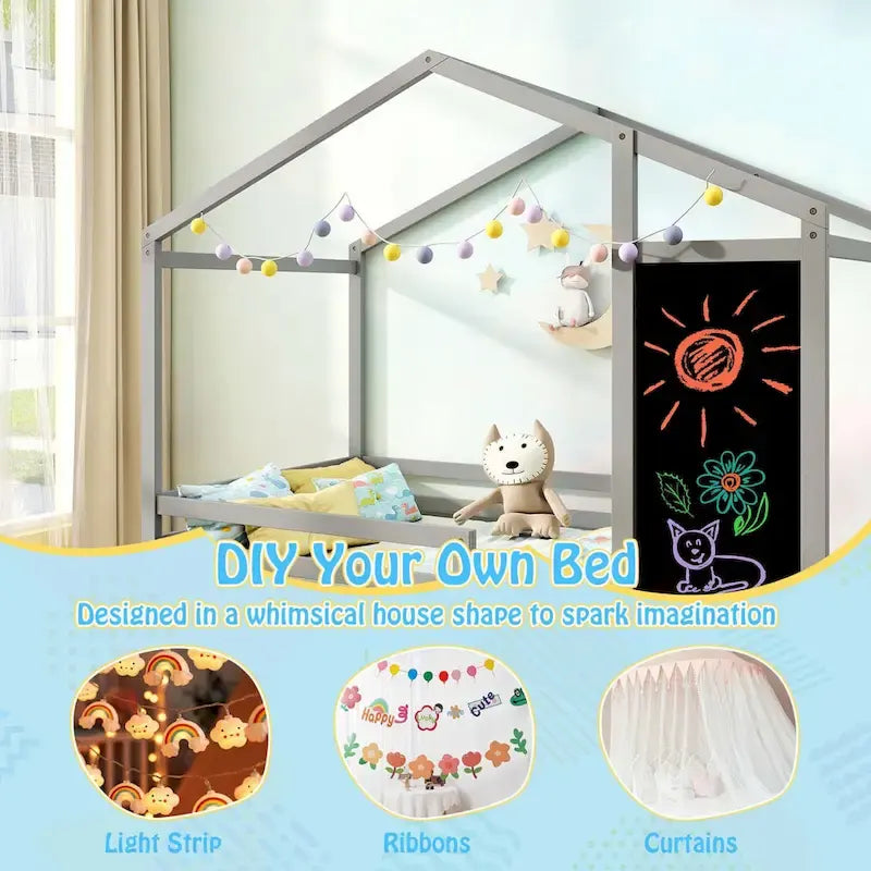 Costway Twin House Bed with 2 Storage Drawers Solid Wood Platform Bed