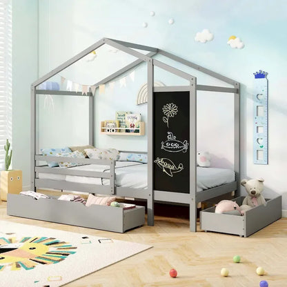Costway Twin House Bed with 2 Storage Drawers Solid Wood Platform Bed