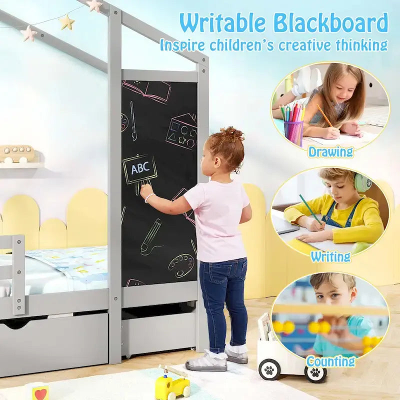 Costway Twin House Bed with 2 Storage Drawers Solid Wood Platform Bed