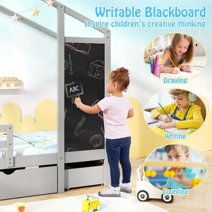 Costway Twin House Bed with 2 Storage Drawers Solid Wood Platform Bed