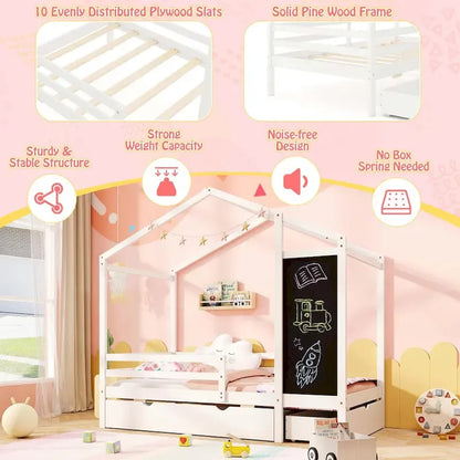 Costway Twin House Bed with 2 Storage Drawers Solid Wood Platform Bed