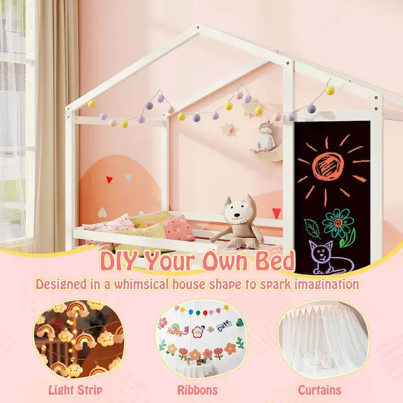 Costway Twin House Bed with 2 Storage Drawers Solid Wood Platform Bed