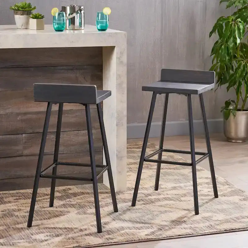 Contemporary Indoor Acacia Wood Bar Stools (Set of 2), Bar Height