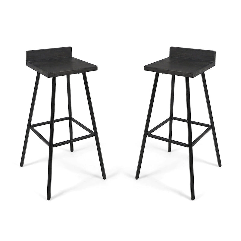 Contemporary Indoor Acacia Wood Bar Stools (Set of 2), Bar Height