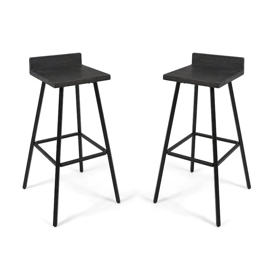 Contemporary Indoor Acacia Wood Bar Stools (Set of 2), Bar Height