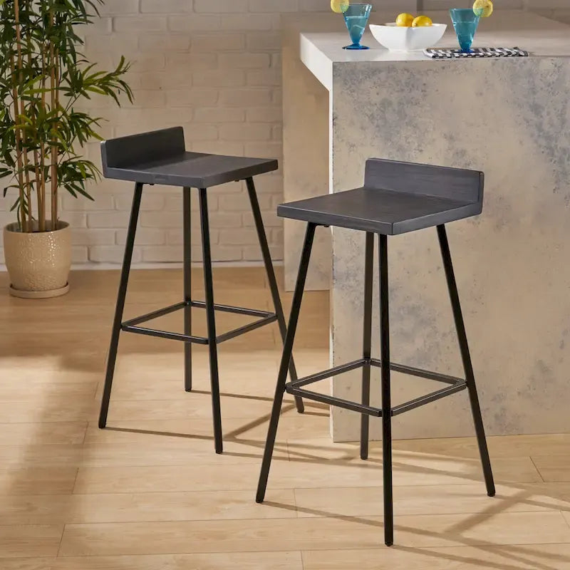 Contemporary Indoor Acacia Wood Bar Stools (Set of 2), Bar Height