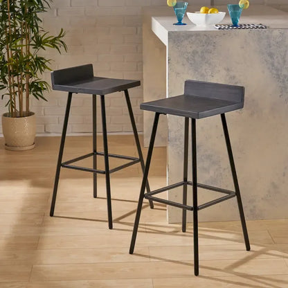 Contemporary Indoor Acacia Wood Bar Stools (Set of 2), Bar Height