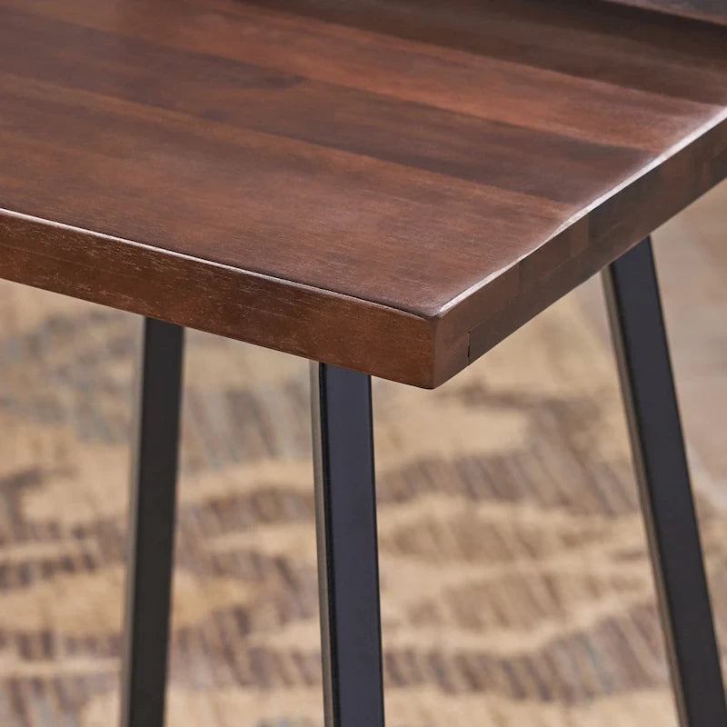 Contemporary Indoor Acacia Wood Bar Stools (Set of 2), Bar Height