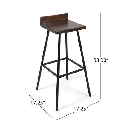 Contemporary Indoor Acacia Wood Bar Stools (Set of 2), Bar Height