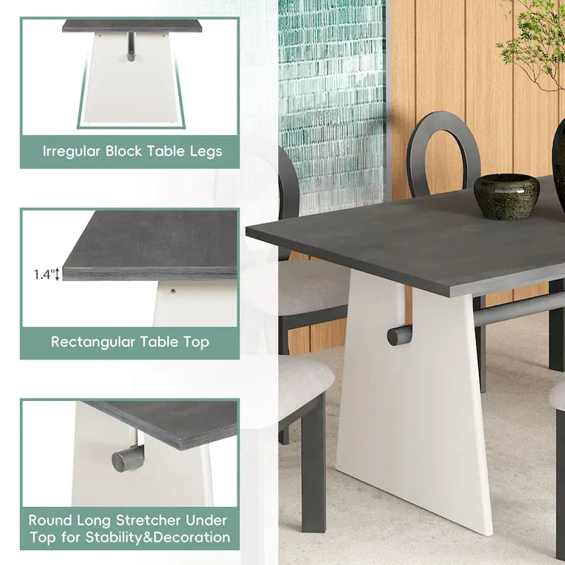 7 Piece Dining Table Set for 6, Versatile Kitchen Dining Table Set with Trestle Dining Table and 6 Upholstered Chairs