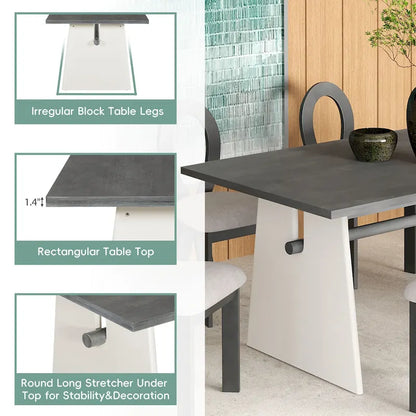 7 Piece Dining Table Set for 6, Versatile Kitchen Dining Table Set with Trestle Dining Table and 6 Upholstered Chairs