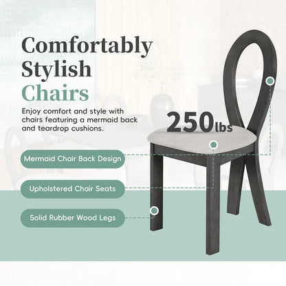 7 Piece Dining Table Set for 6, Versatile Kitchen Dining Table Set with Trestle Dining Table and 6 Upholstered Chairs