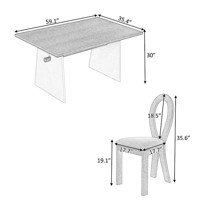 7 Piece Dining Table Set for 6, Versatile Kitchen Dining Table Set with Trestle Dining Table and 6 Upholstered Chairs