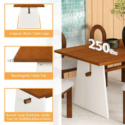 7 Piece Dining Table Set for 6, Versatile Kitchen Dining Table Set with Trestle Dining Table and 6 Upholstered Chairs