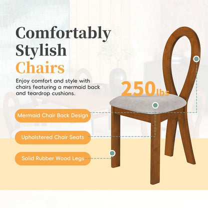 7 Piece Dining Table Set for 6, Versatile Kitchen Dining Table Set with Trestle Dining Table and 6 Upholstered Chairs