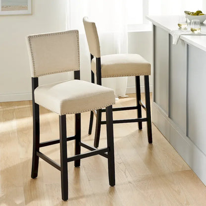 Counter Height Stools Set of 2, Kitchen Island Chair with Wood Legs, Armless Upholstered Dining Room Chair with Back