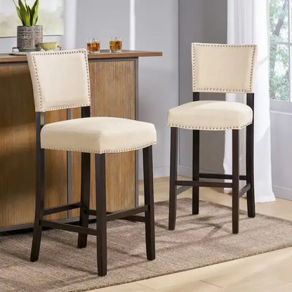 Counter Height Stools Set of 2, Kitchen Island Chair with Wood Legs, Armless Upholstered Dining Room Chair with Back