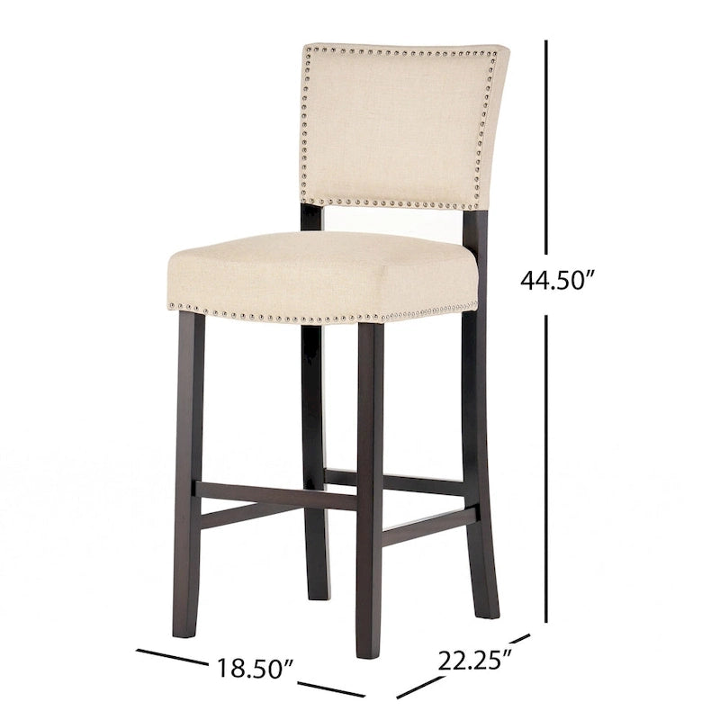 Counter Height Stools Set of 2, Kitchen Island Chair with Wood Legs, Armless Upholstered Dining Room Chair with Back