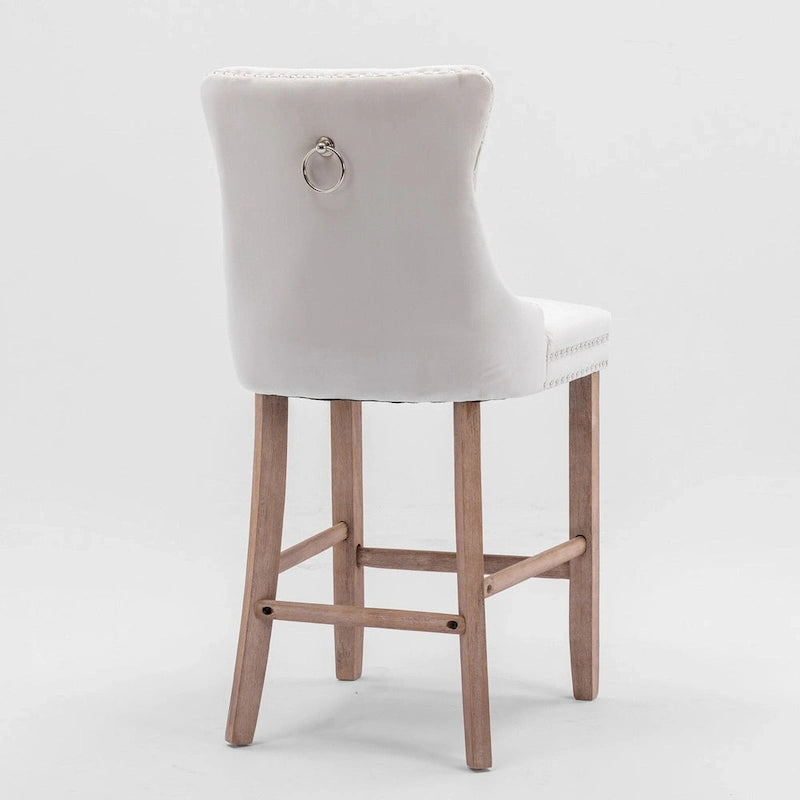 Counter Height Bar Chairs Set of 2, Upholstered Kitchen Island Chairs with Wooden Legs, Dining Room Chairs with Wingback