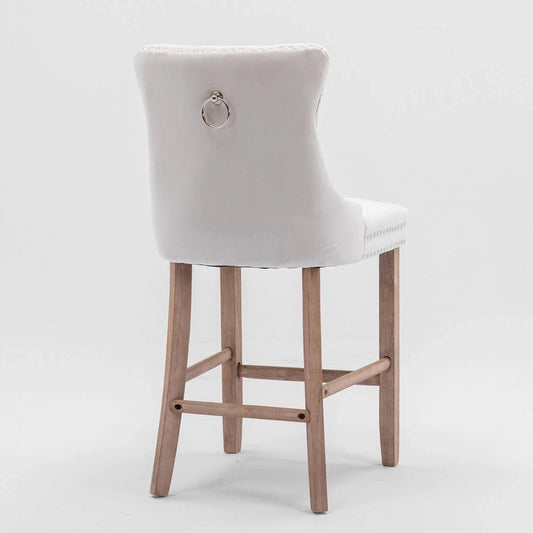 Counter Height Bar Chairs Set of 2, Upholstered Kitchen Island Chairs with Wooden Legs, Dining Room Chairs with Wingback