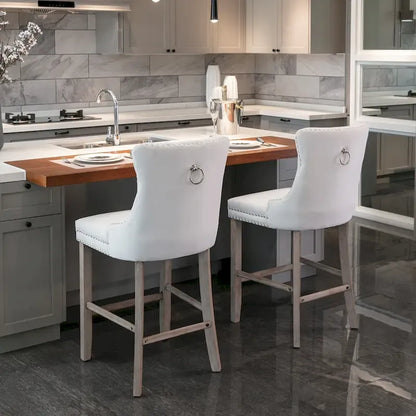 Counter Height Bar Chairs Set of 2, Upholstered Kitchen Island Chairs with Wooden Legs, Dining Room Chairs with Wingback