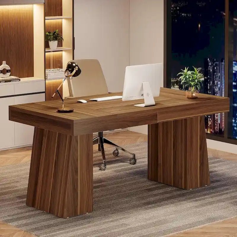 55 Inches Modern Executive Desk, Wood Computer Desk, Business Workstation Desk
