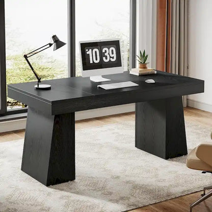 55 Inches Modern Executive Desk, Wood Computer Desk, Business Workstation Desk