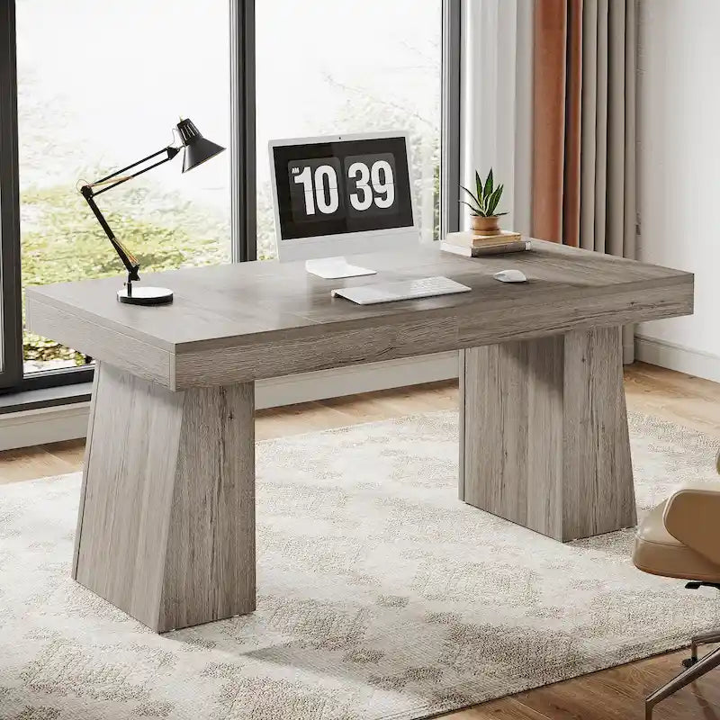 55 Inches Modern Executive Desk, Wood Computer Desk, Business Workstation Desk