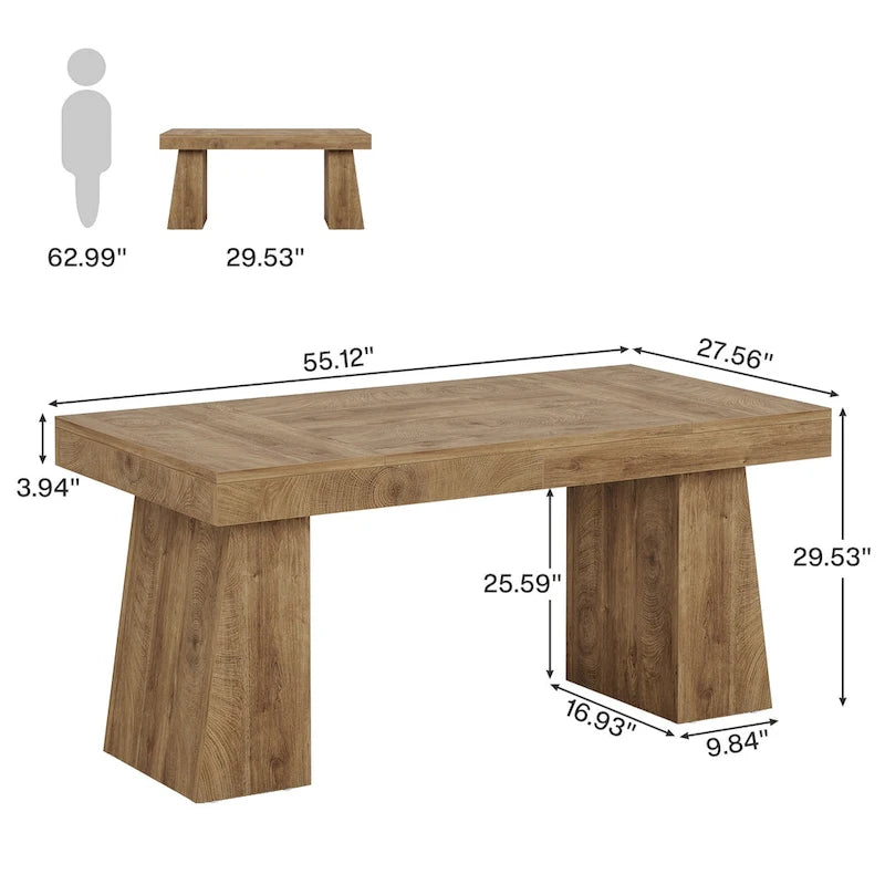 55 Inches Modern Executive Desk, Wood Computer Desk, Business Workstation Desk