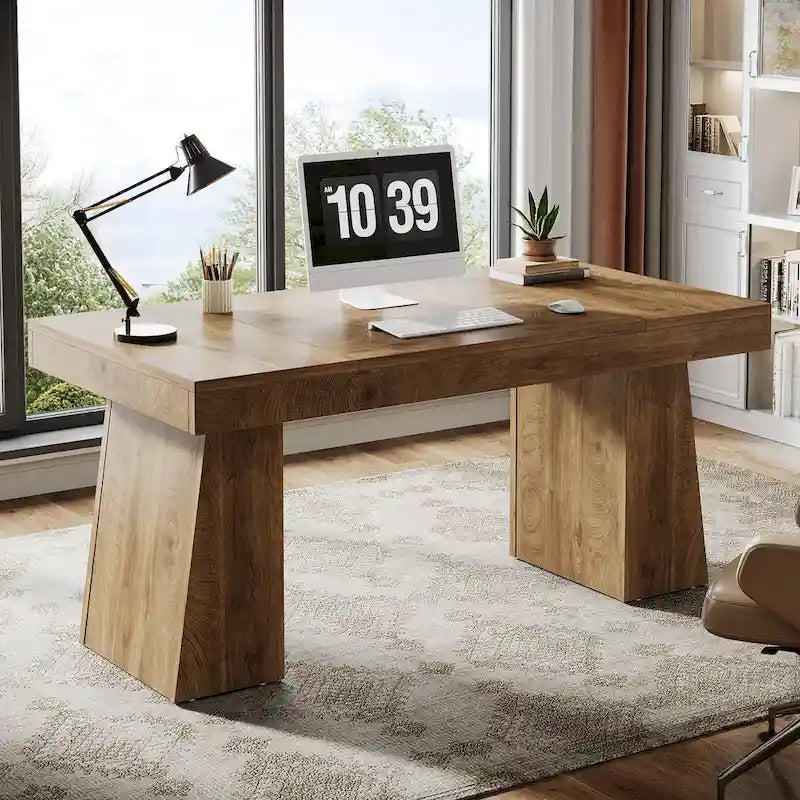 55 Inches Modern Executive Desk, Wood Computer Desk, Business Workstation Desk