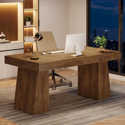 55 Inches Modern Executive Desk, Wood Computer Desk, Business Workstation Desk