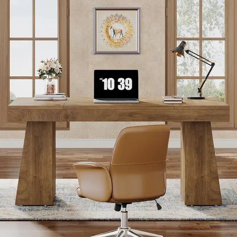 55 Inches Modern Executive Desk, Wood Computer Desk, Business Workstation Desk