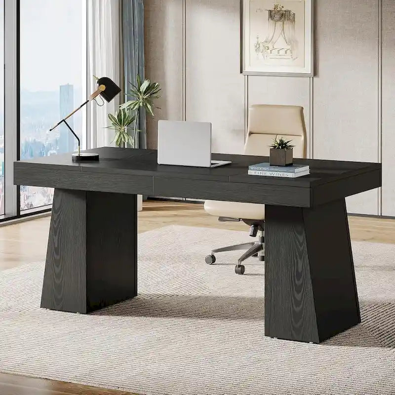 55 Inches Modern Executive Desk, Wood Computer Desk, Business Workstation Desk
