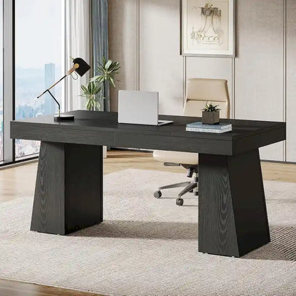55 Inches Modern Executive Desk, Wood Computer Desk, Business Workstation Desk