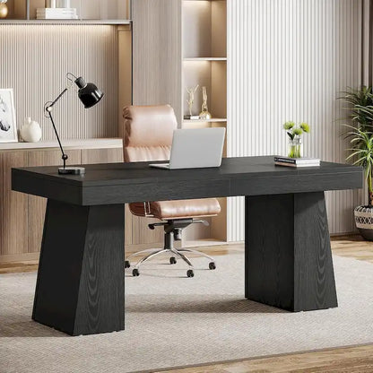 55 Inches Modern Executive Desk, Wood Computer Desk, Business Workstation Desk